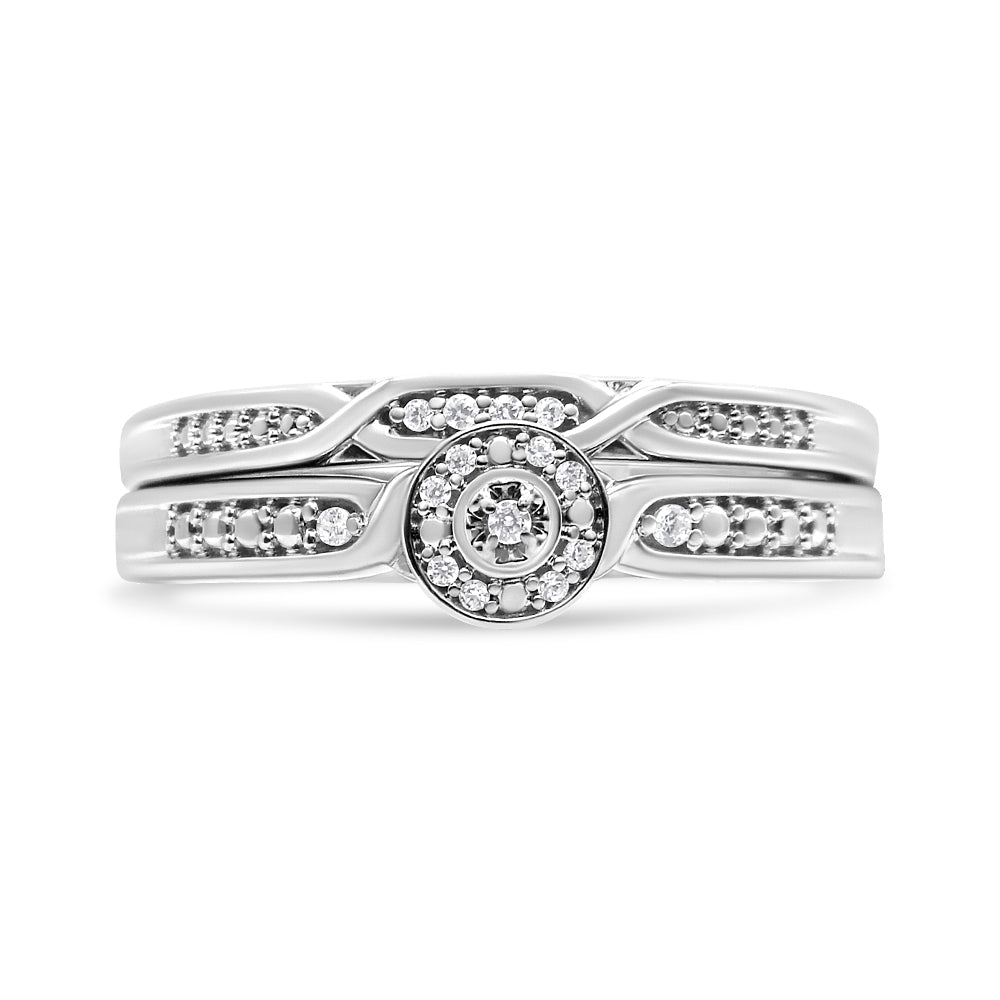 .925 Sterling Silver Diamond Accent Frame Twist Shank Bridal Set Ring and Band (I-J Color, I3 Clarity)-4