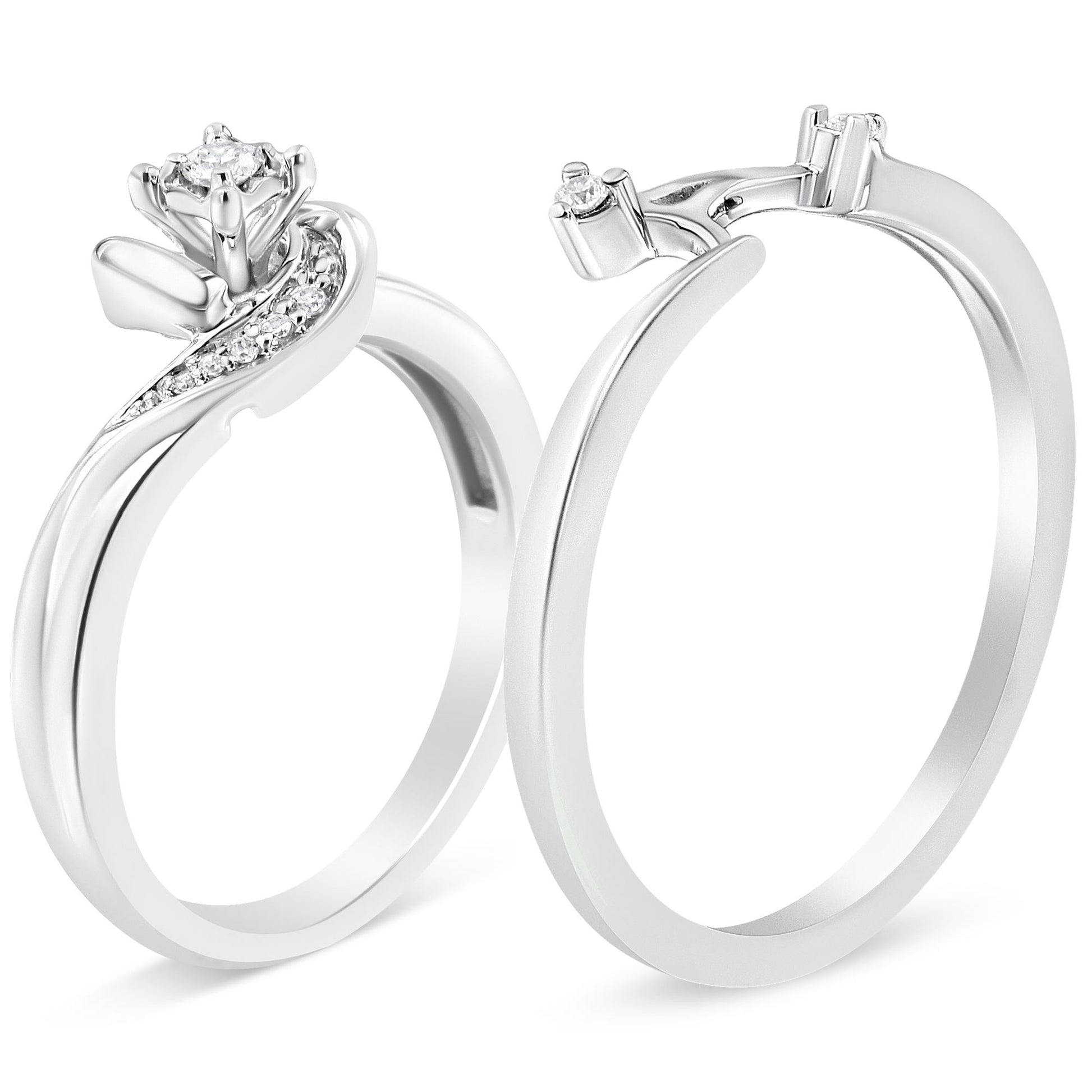 .925 Sterling Silver 1/10 Cttw Diamond Swirl and Bypass Bridal Set Ring and Band (I-J Color, I3 Clarity)-3