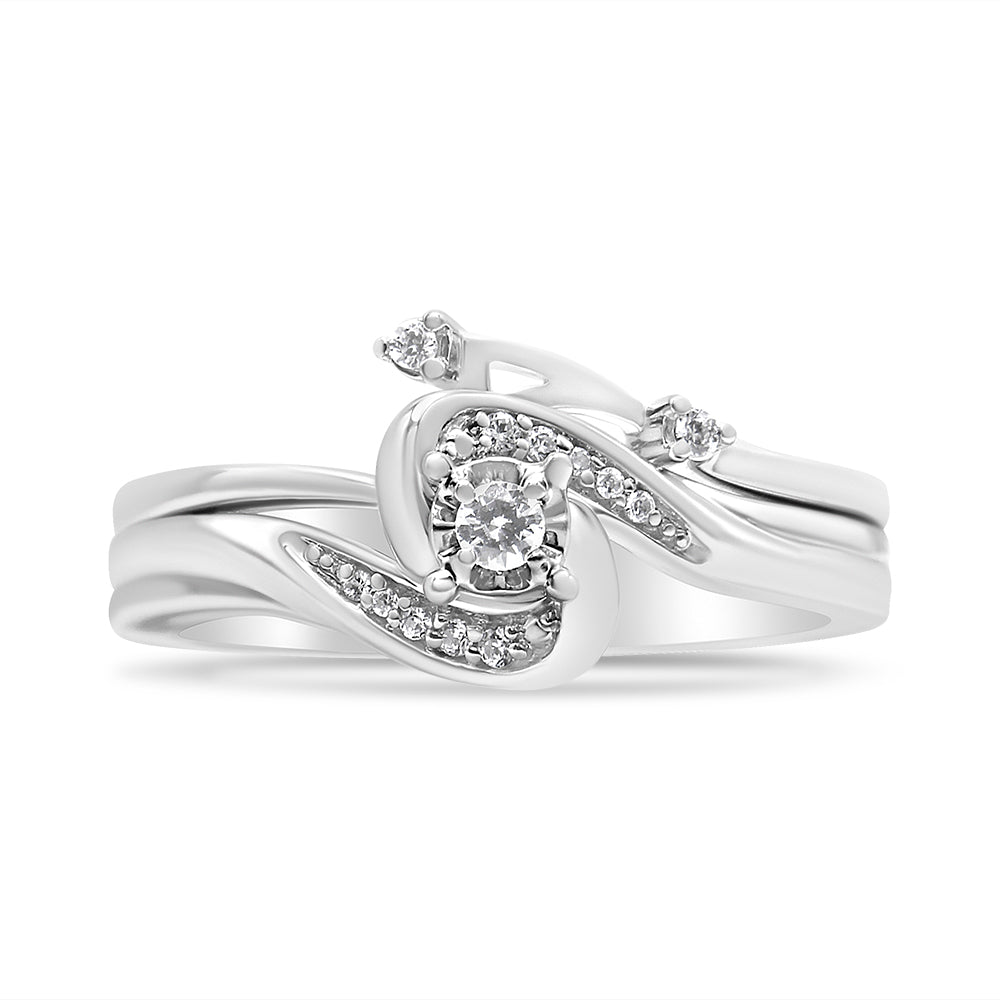 .925 Sterling Silver 1/10 Cttw Diamond Swirl and Bypass Bridal Set Ring and Band (I-J Color, I3 Clarity)-4