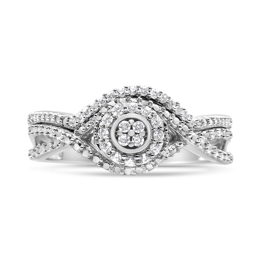 .925 Sterling Silver 1/6 Cttw Diamond Composite Halo and Split Shank Bridal Set Ring and Band  (I-J Color, I3 Clarity)-4