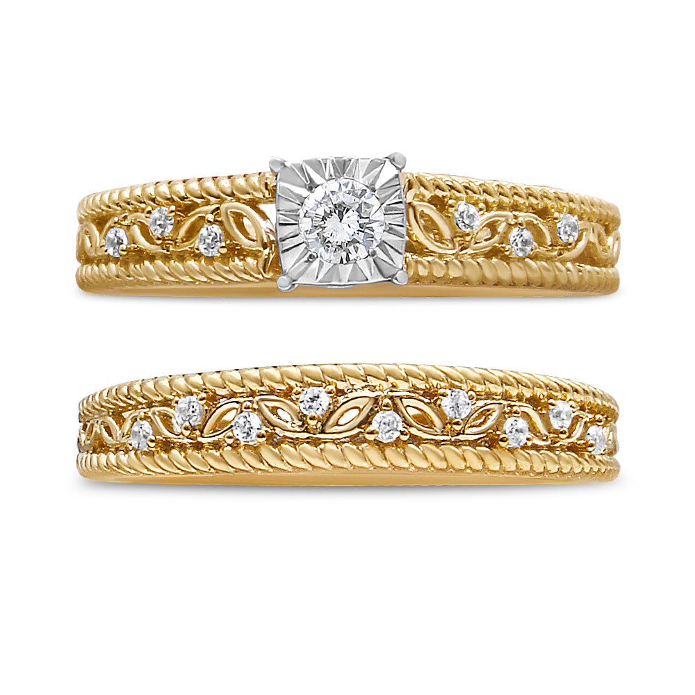 14K Yellow Gold Plated .925 Sterling Silver 1/5 Cttw Diamond Art Deco Style Engagement Ring Bridal Set (I-J Color, I3 Clarity)-1