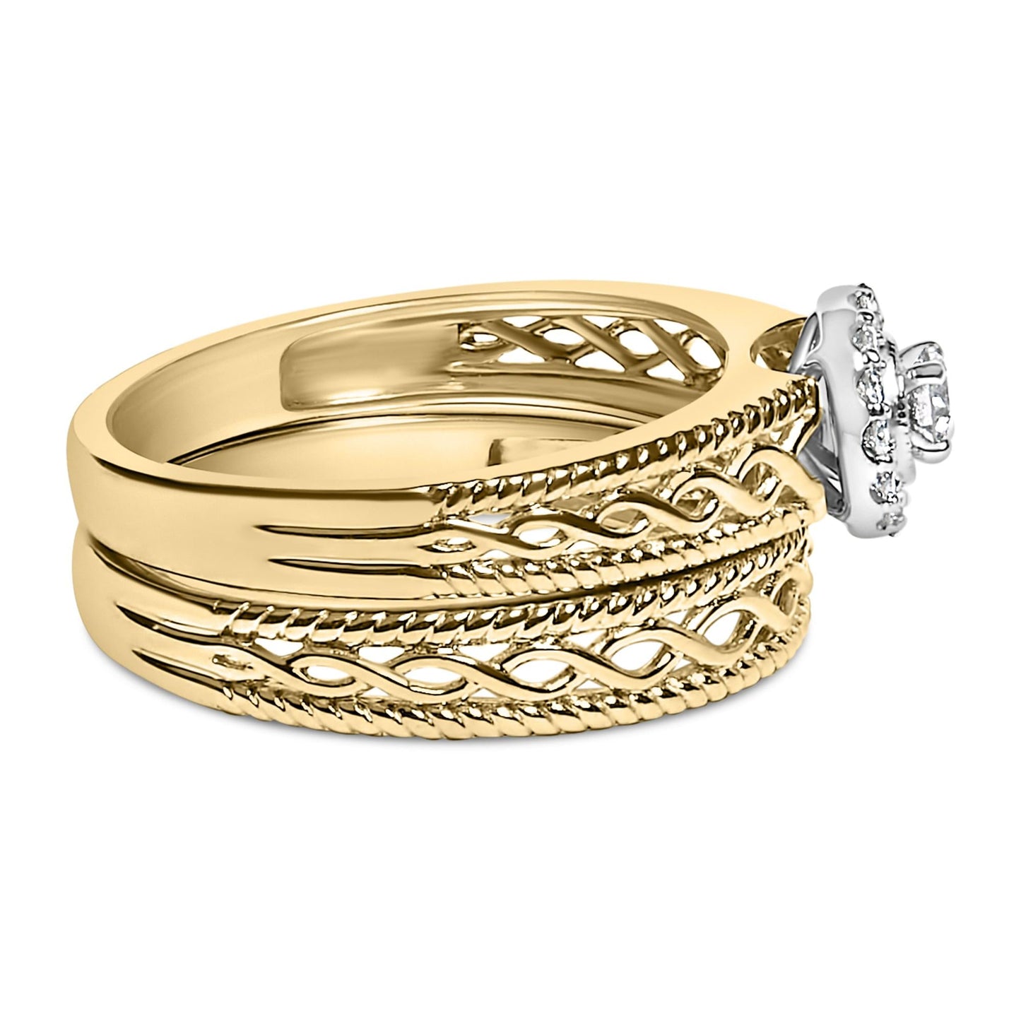 14K Yellow Gold Plated .925 Sterling Silver 1/5 Cttw Diamond Halo Engagement Ring and Wedding Band Set (I-J Color, I3 Clarity)-1