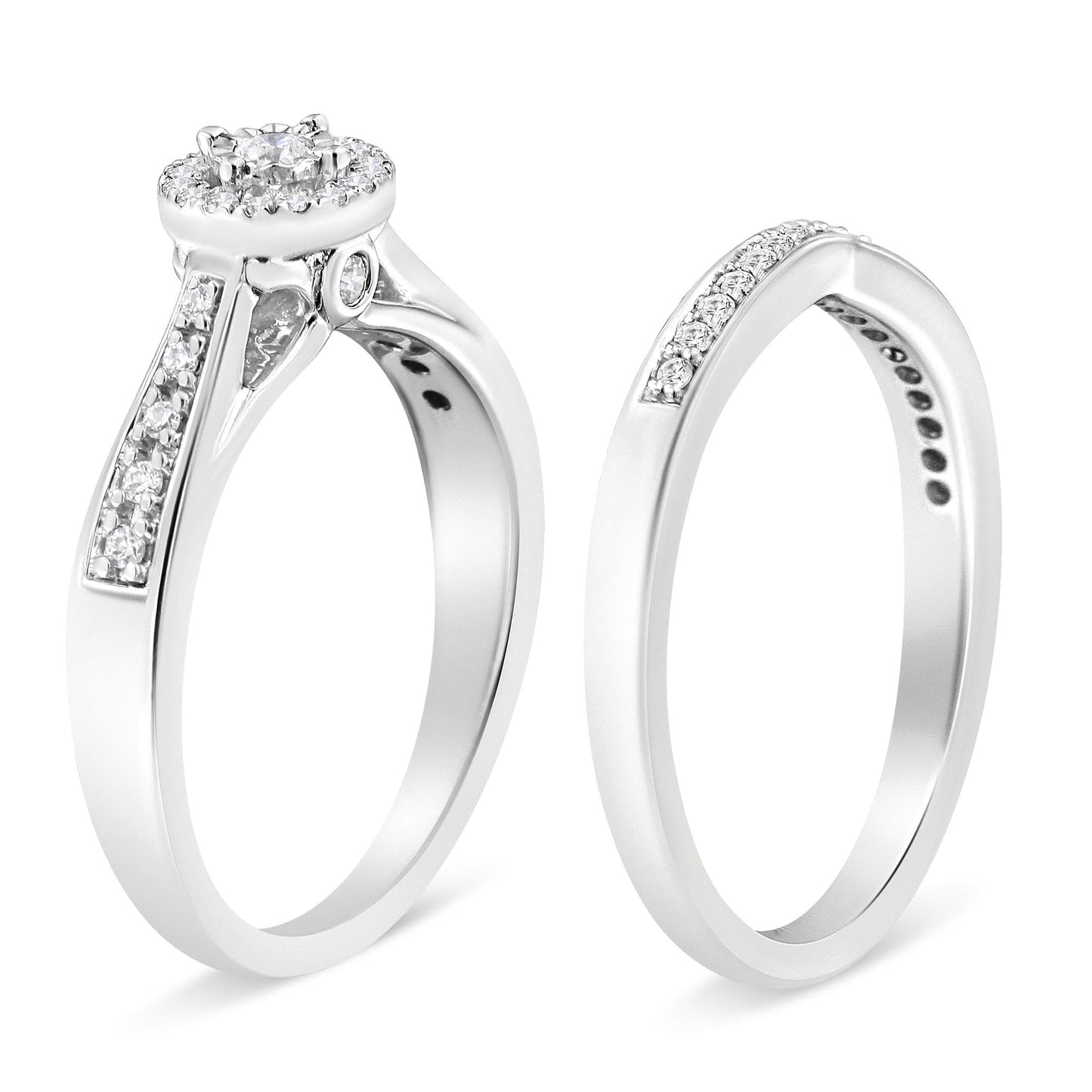 .925 Sterling Silver 1/3 Cttw Diamond Halo and Pave Shank Engagement Ring Set (I-J Color, I3 Clarity)-3