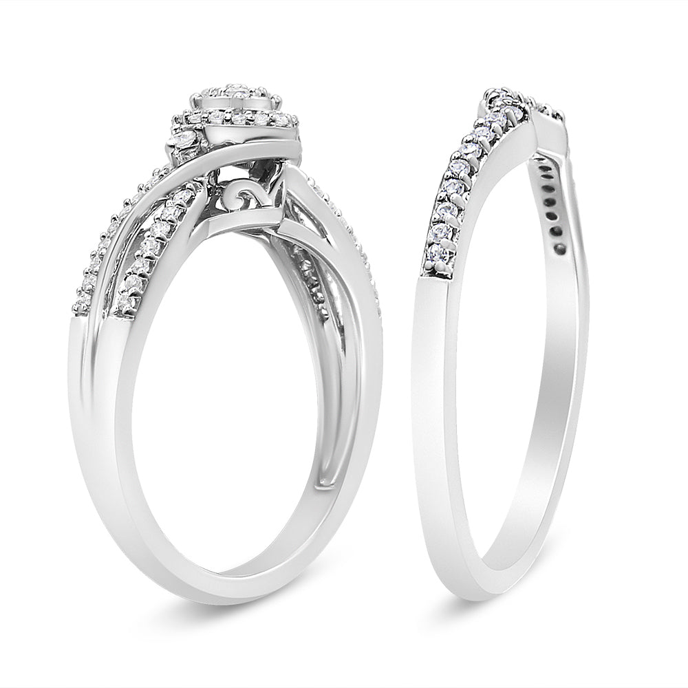 .925 Sterling Silver 1/3 Cttw Composite Diamond Frame Bypass Bridal Set Ring and Band (I-J Color, I2-I3 Clarity)-3