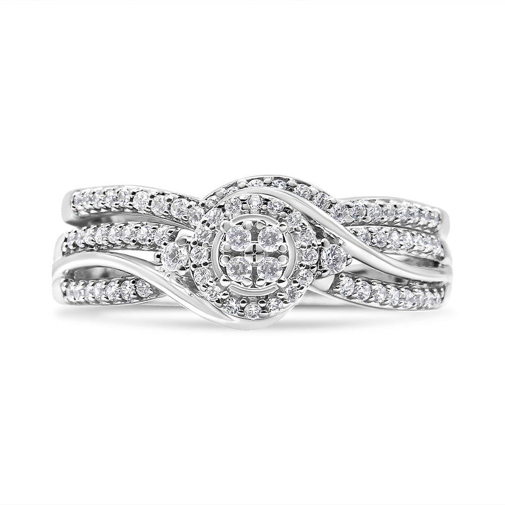 .925 Sterling Silver 1/3 Cttw Composite Diamond Frame Bypass Bridal Set Ring and Band (I-J Color, I2-I3 Clarity)-4