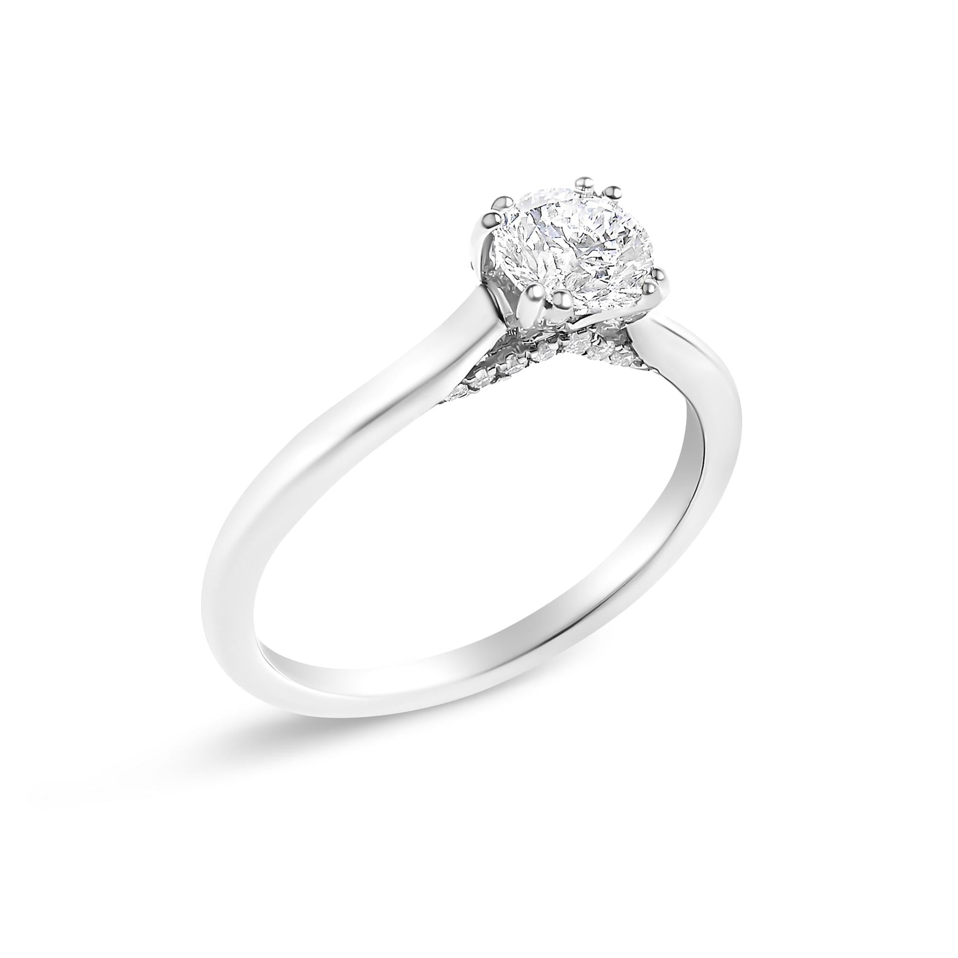 14K White Gold 7/8 Cttw Lab Grown Diamond Solitaire Cathedral Style Engagement Ring (F-G Color, VS1-VS2 Clarity)-3
