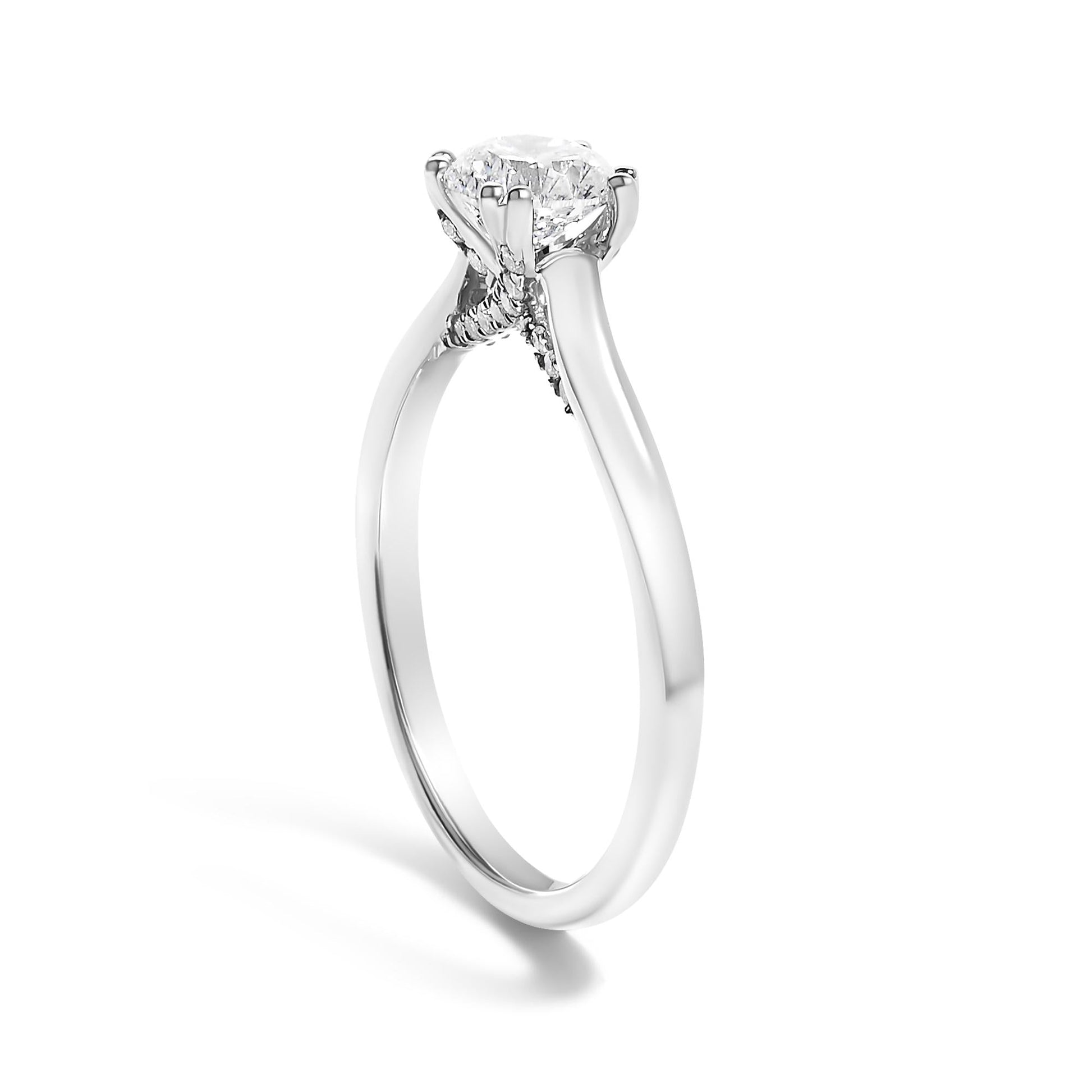 14K White Gold 7/8 Cttw Lab Grown Diamond Solitaire Cathedral Style Engagement Ring (F-G Color, VS1-VS2 Clarity)-4