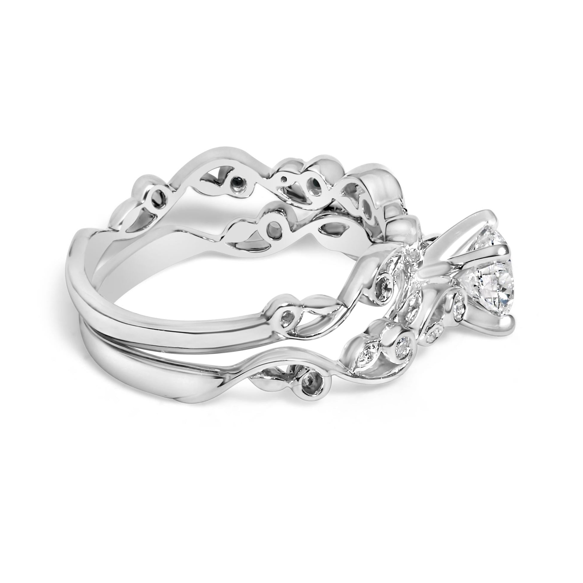 14K White Gold Lab Grown Diamond 1.0 Cttw Vintage Style Engagement Ring and Band Set-1