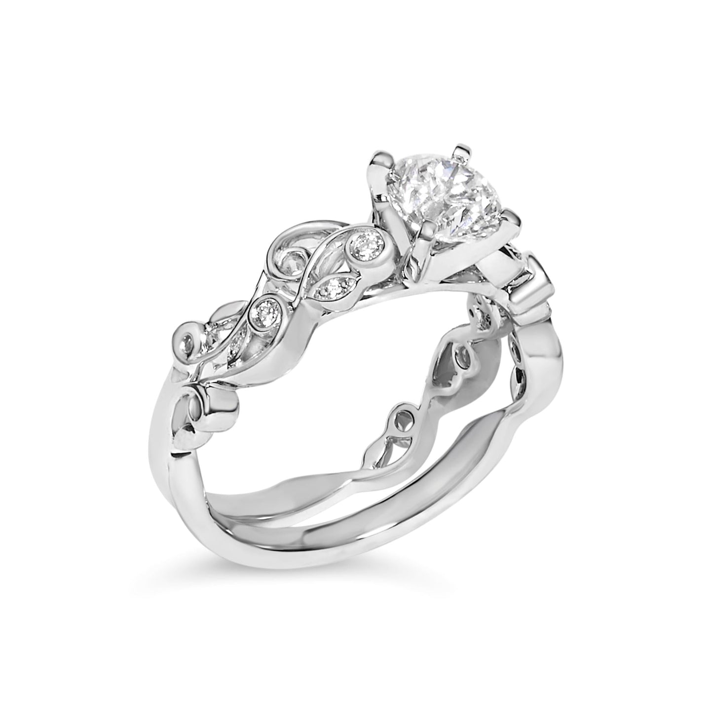 14K White Gold Lab Grown Diamond 1.0 Cttw Vintage Style Engagement Ring and Band Set-3