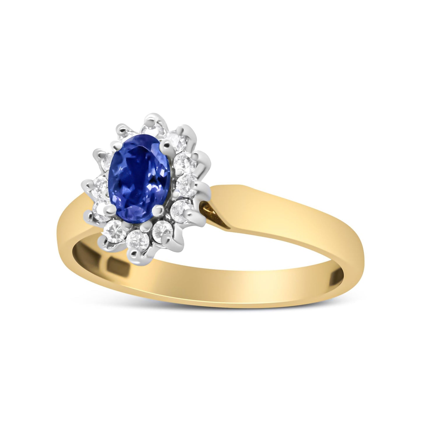14K Yellow Gold 1/5 Cttw Round Diamond and 6x4mm Oval Blue Tanzanite Halo Ring (H-I Color, I1-I2 Clarity)-3