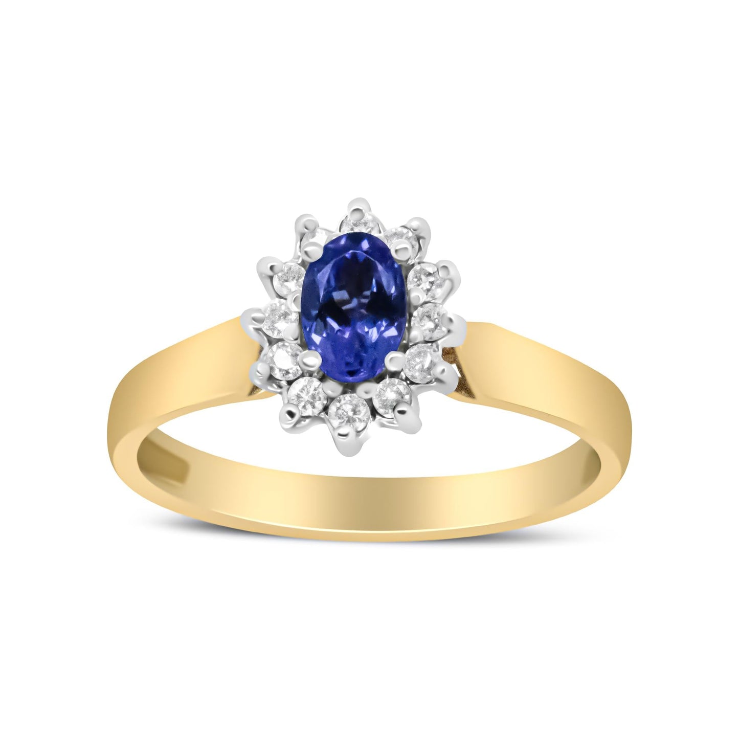 14K Yellow Gold 1/5 Cttw Round Diamond and 6x4mm Oval Blue Tanzanite Halo Ring (H-I Color, I1-I2 Clarity)-4