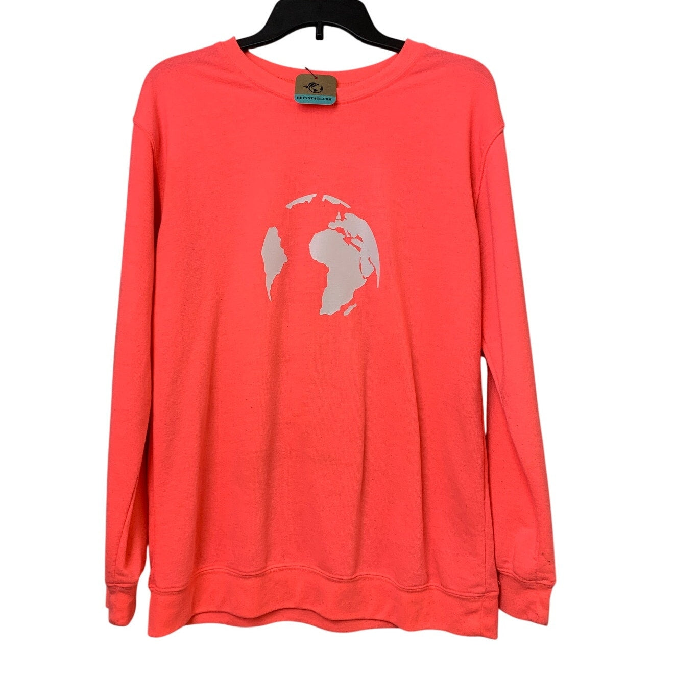 Upcycled Hand Printed Womens Large Save The Planet Earth Long Sleeve Sweatshirt
