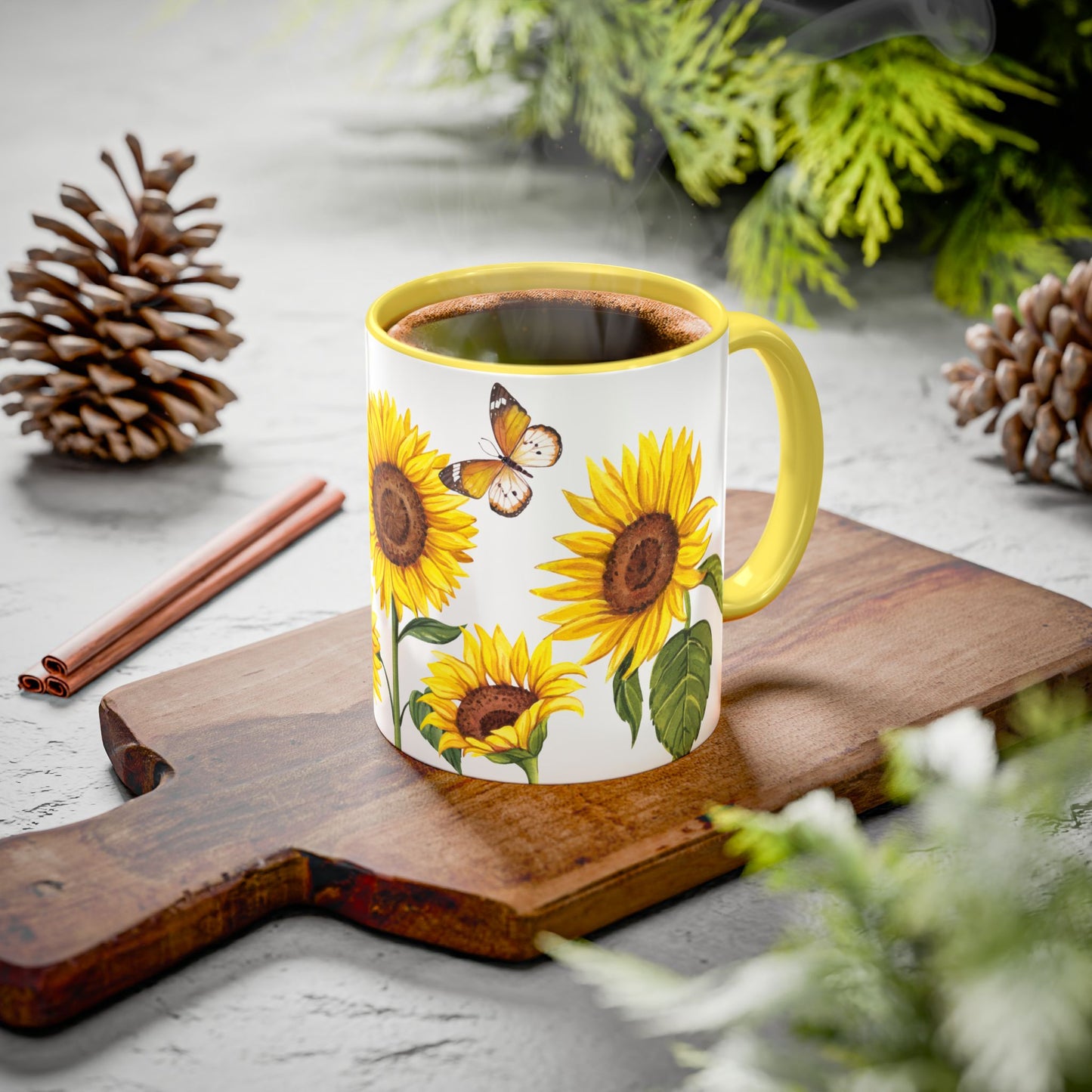 Sunflower Butterfly Mug - Cheerful Coffee Cup, Flower Mug, Gift for Garden Lovers, Spring Decor, Nature Inspired Kitchenware