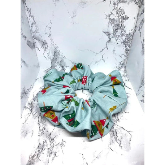 Blue Glitter Christmas Trees Christmas Scrunchie