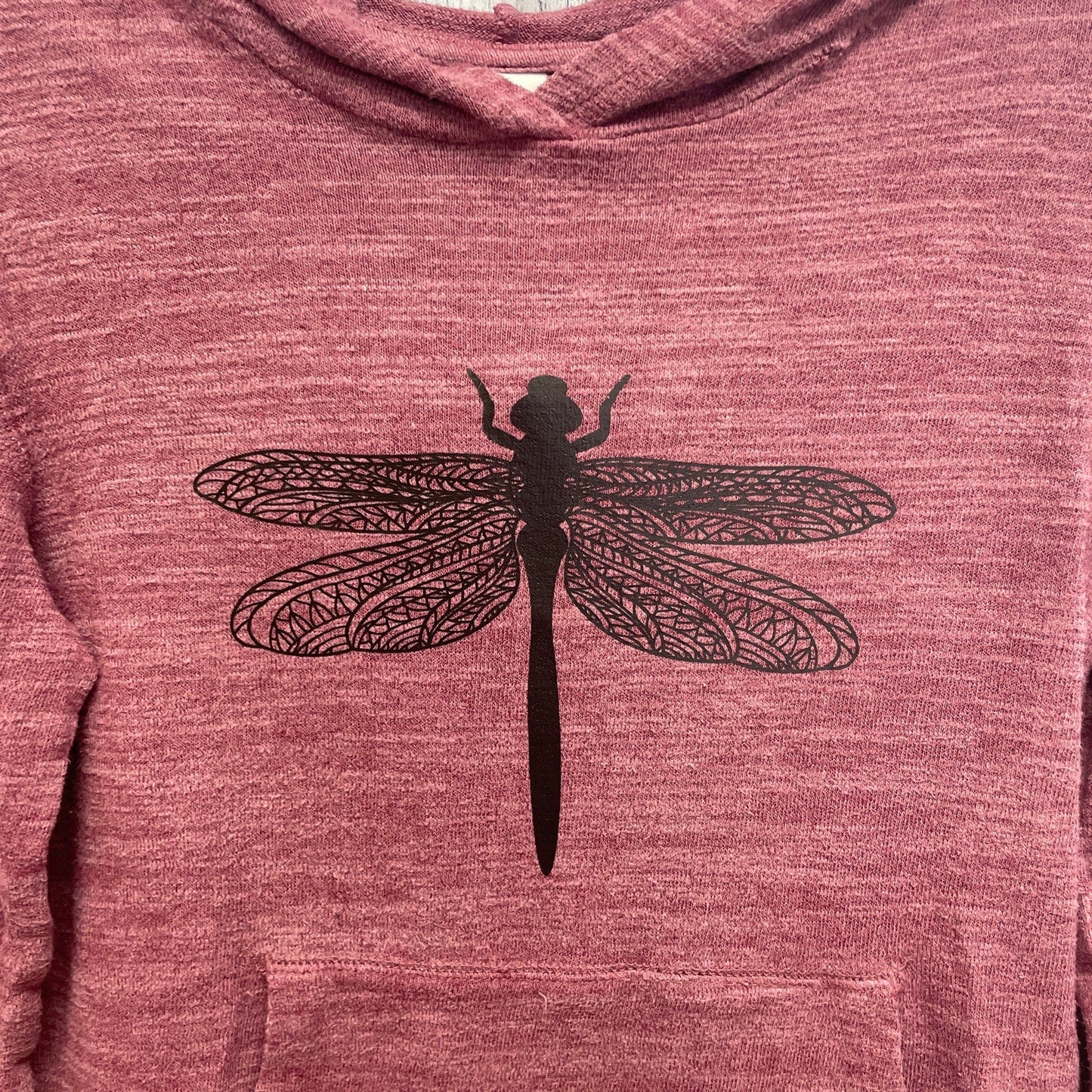 Upcycled Hand Printed Kids Medium Dragonfly Lightweight Sweatshirt Hoodie