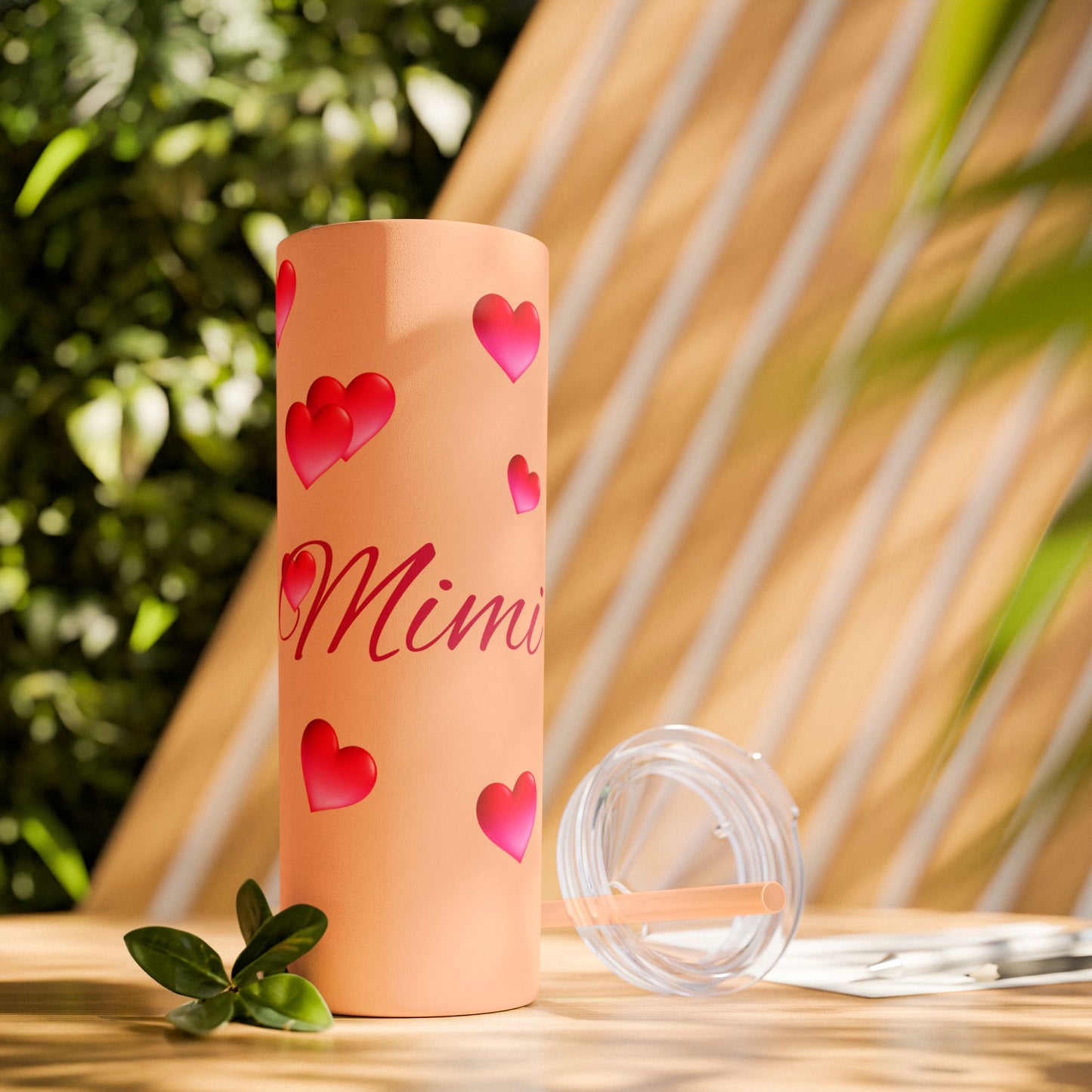 Gepasmaakte Glitter 20oz Dun Tumbler met Pienk Hartpatroon — [Jou Naam Hier]