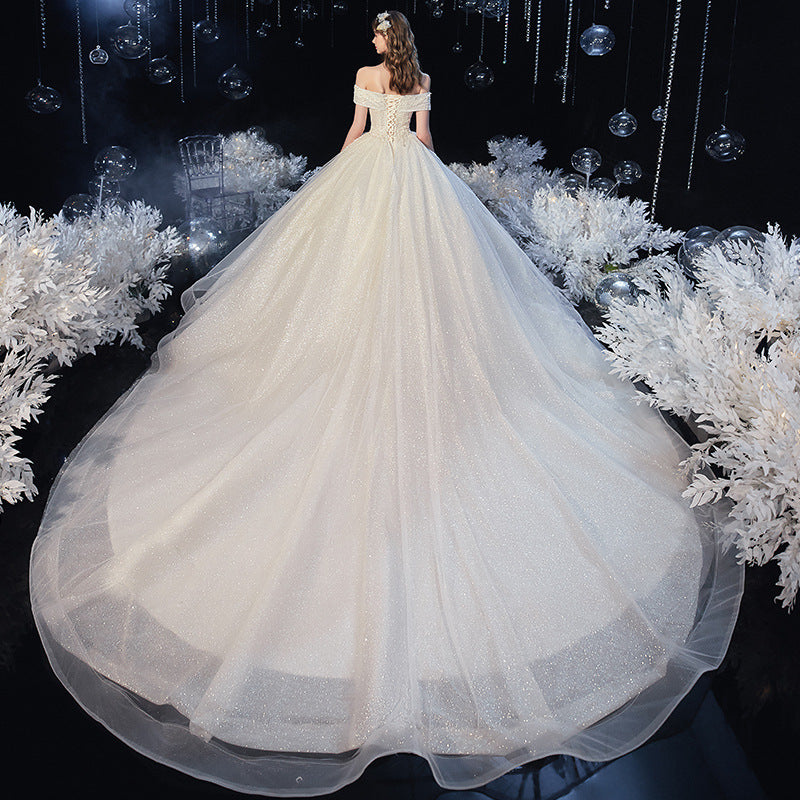 One-Shoulder Starry Sky Trailing Wedding Dress