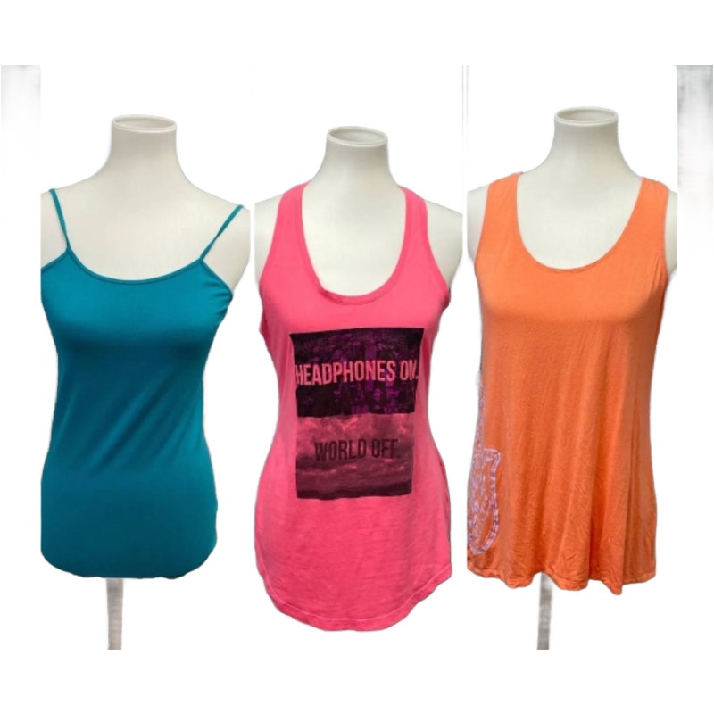 Lot of 3 Womens Medium Tek Gear Giam Candy Rain Sleeveless Cami Tank Tops Shirts