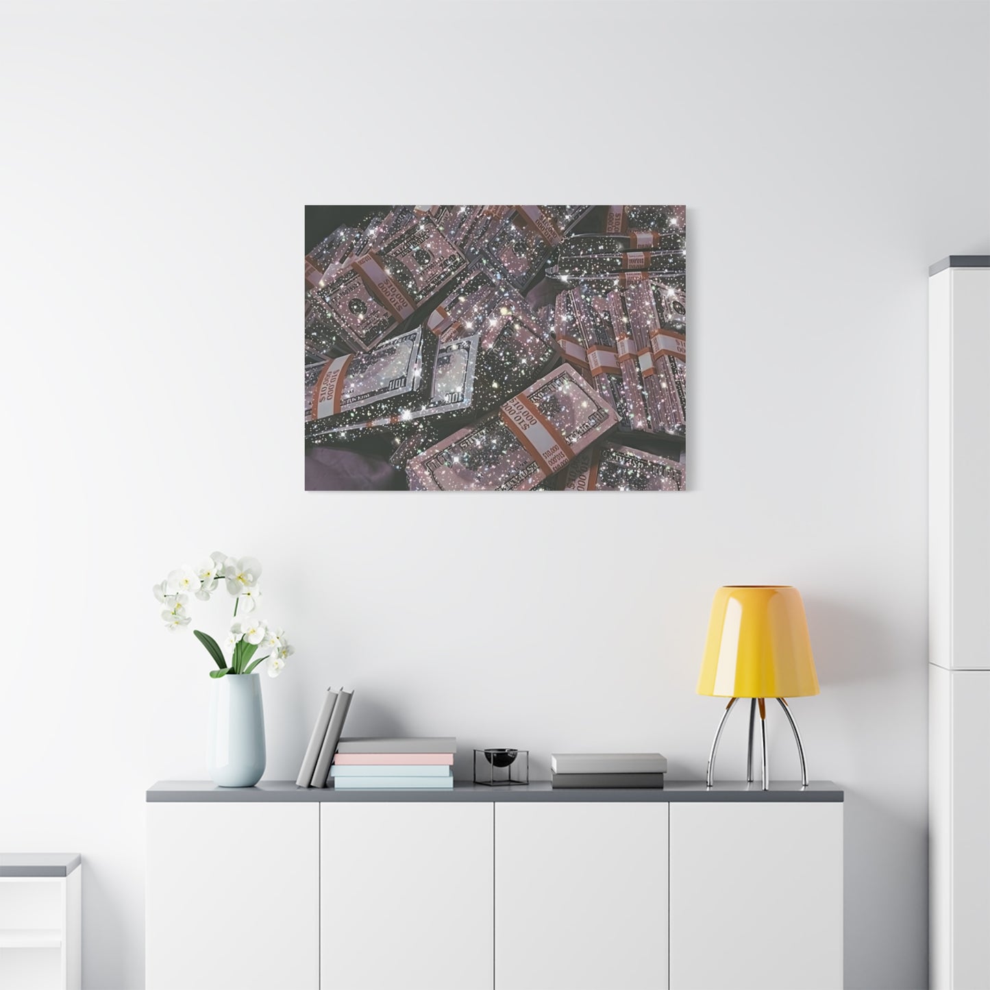 Sparkling Money Canvas Art, Glittery Wall Decor for Home, Modern Art Piece, Gift for Art Lovers, Chic Office Decor, Unique Wall Hanging