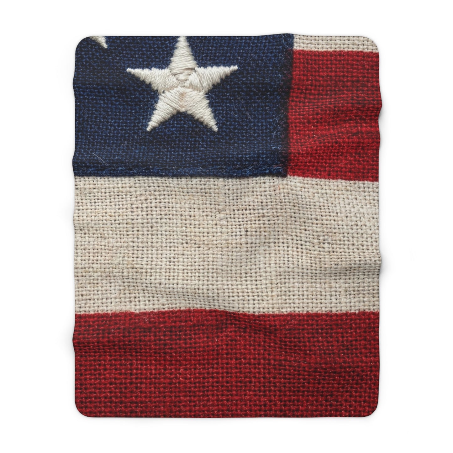 American Flag Burlap Texture Print Sherpa Blanket Patriotic Stars Stripes Throw
