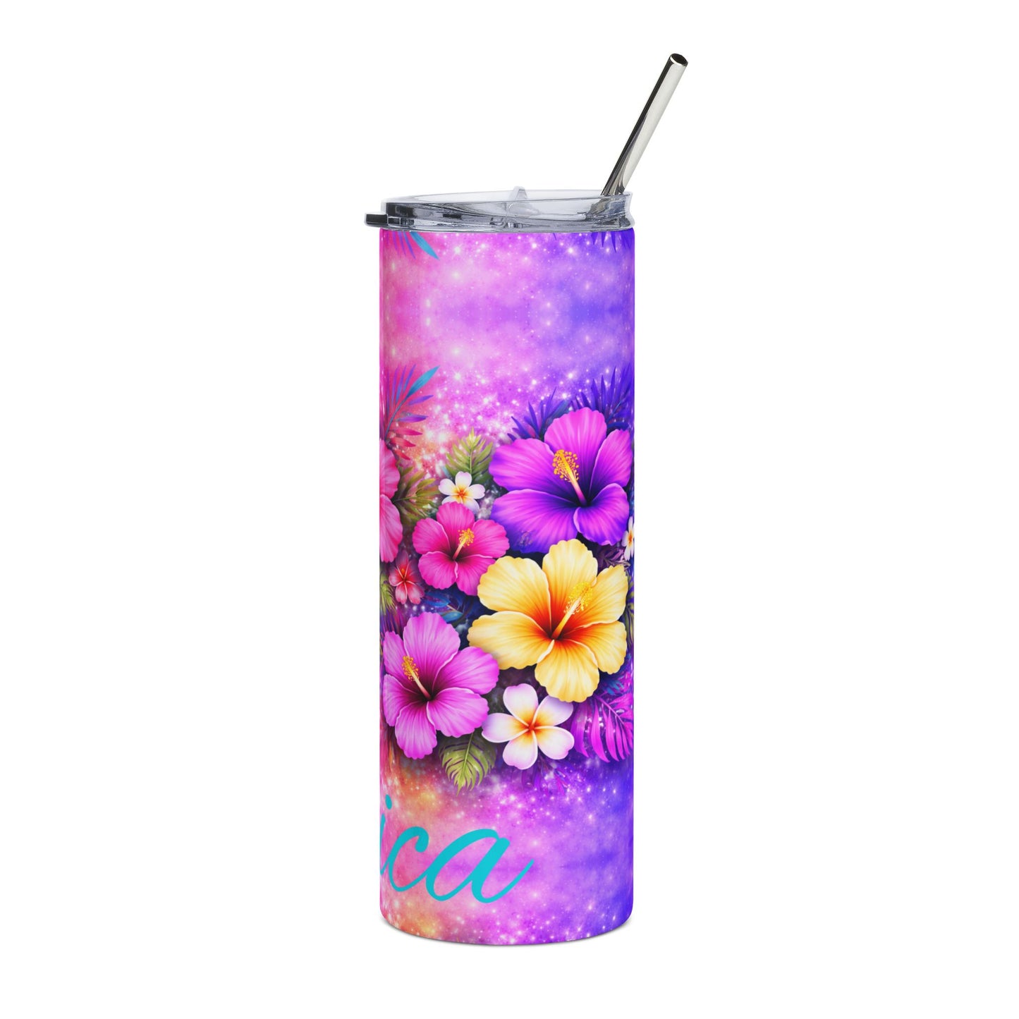 Custom Tropical Hibiscus Floral Stainless Steel Tumbler | 20oz Skinny Travel Cup