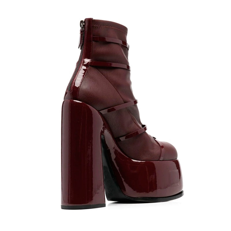 Women's Shoes New Fashion Autumn Winter Chunky High Heel Black Wine Red Buckle Dress Party Female Ankle Boots 35-43