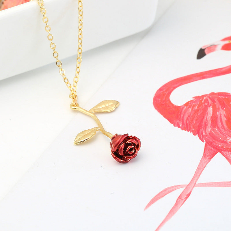 Creative red rose pendant necklace for girlfriend Valentine's Day gift