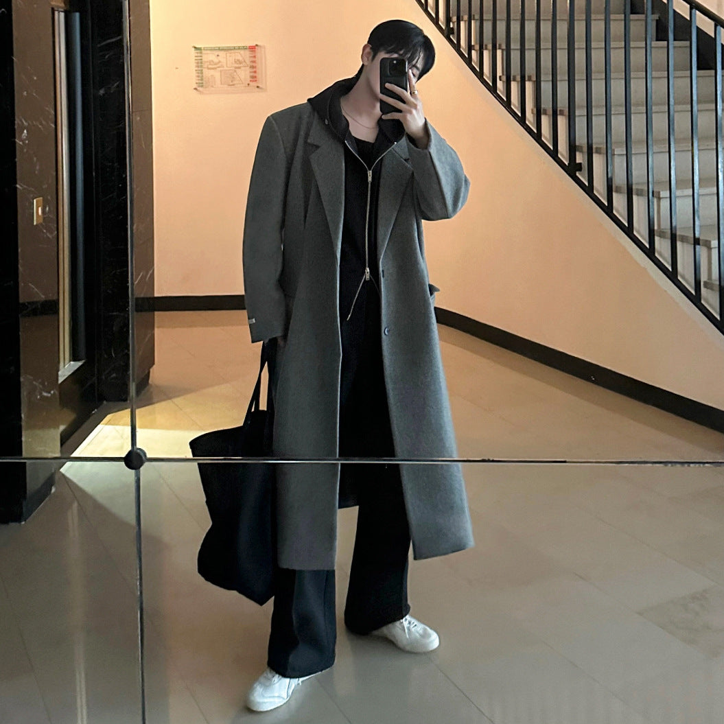 Mature Style Mid-Length Wool Coat for Men Winter Warm Suit Collar H-Line Wool Trench Coat op
