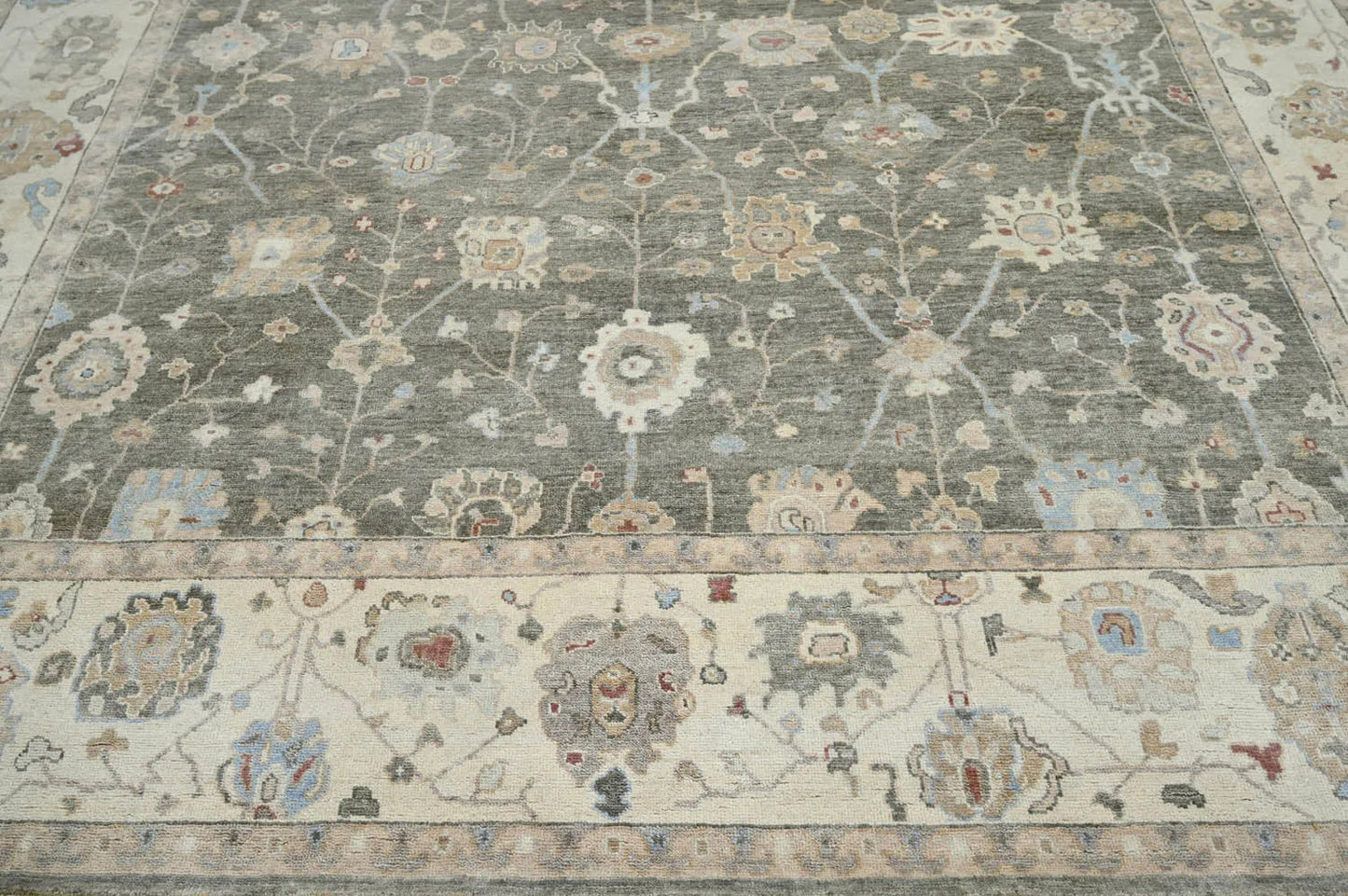 LoomBloom 10x14 Gray Wool Traditional Turkish Oushak Hand Knotted  Oriental Area Rug-4