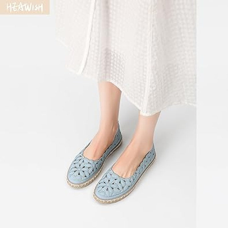 Heawish Womens Size 7 Blue Floral Closed Toe Slide On Espadrille Flats Shoes