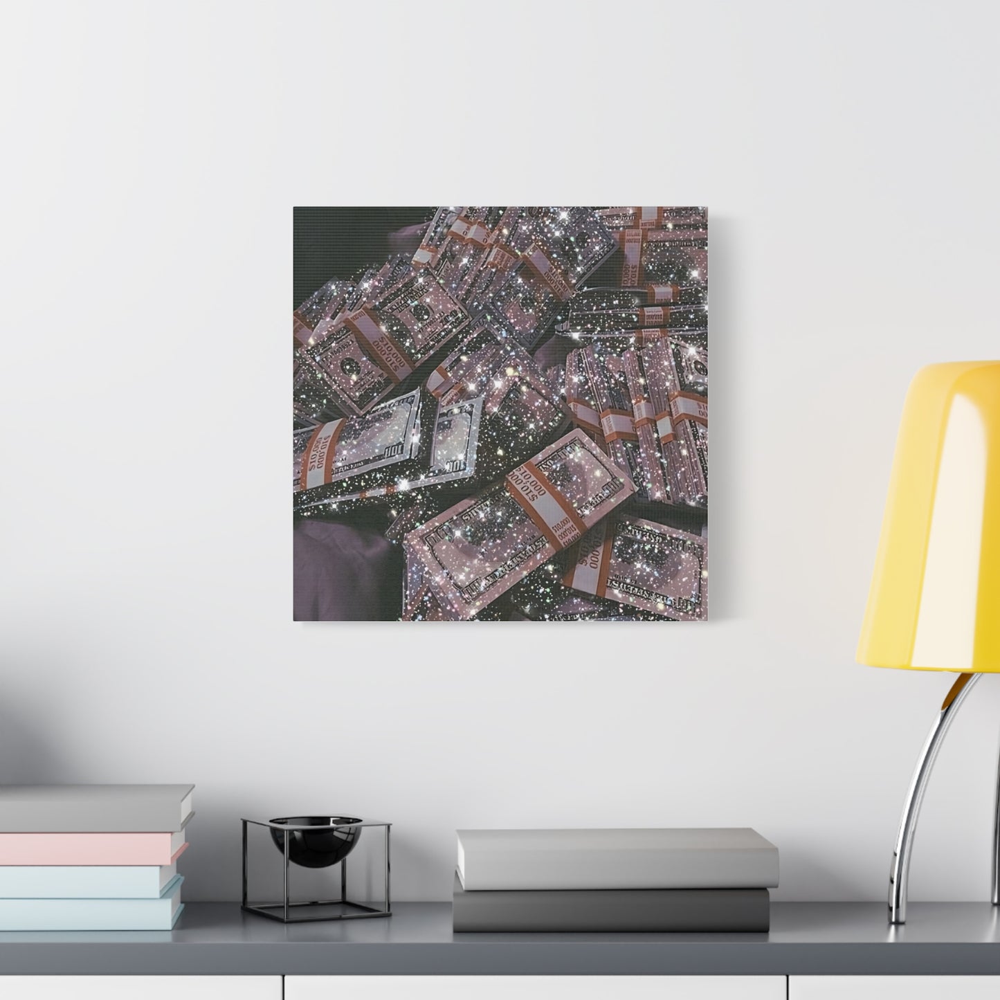 Sparkling Money Canvas Art, Glittery Wall Decor for Home, Modern Art Piece, Gift for Art Lovers, Chic Office Decor, Unique Wall Hanging