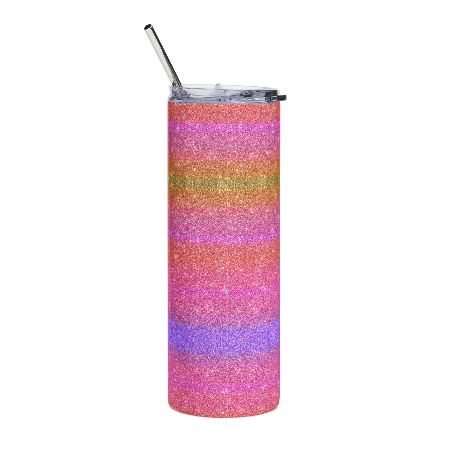 Custom Rainbow Glitter Stripes Tumbler | 20oz Stainless Steel