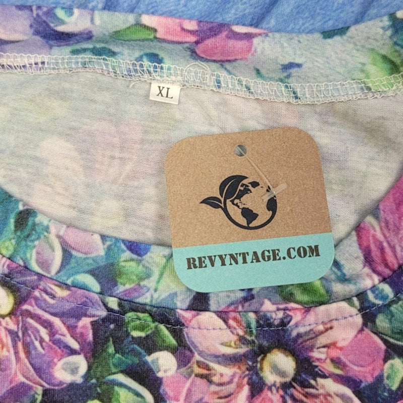 Hand Printed Upcycled Womens XL Wifey Floral Pattern Polyester Tee Shirt