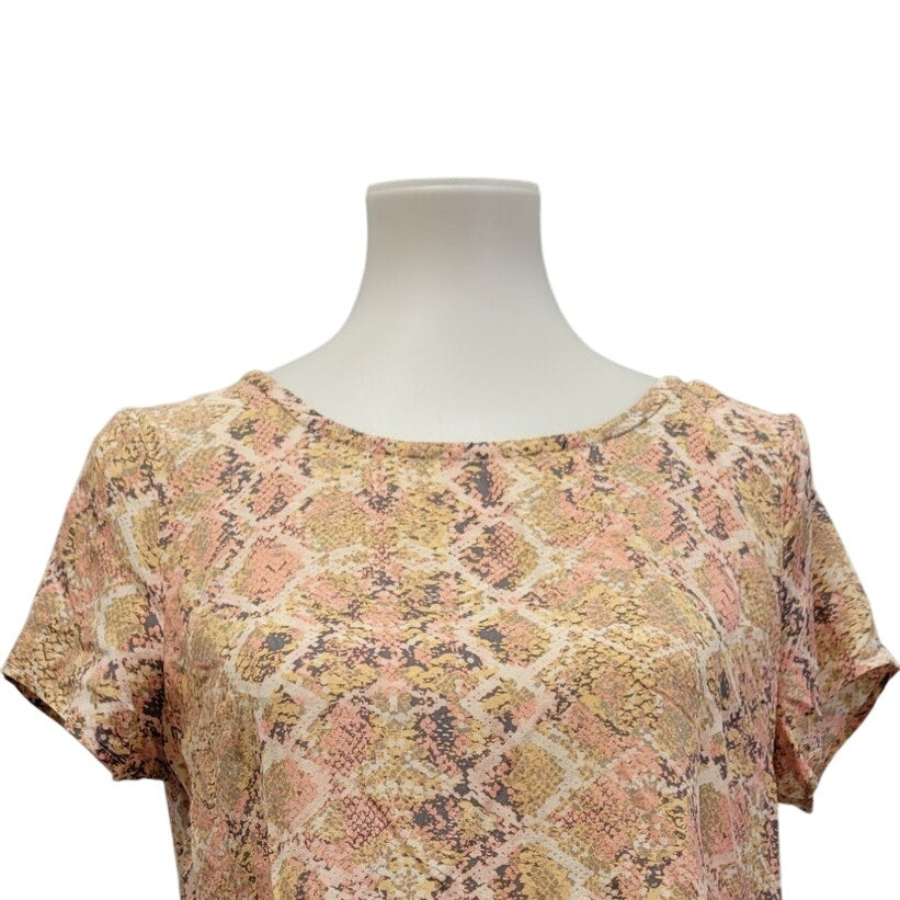 Fynn And Rose Womens Medium Pastel Snake Skin Back Zipper Short Sleeve Top