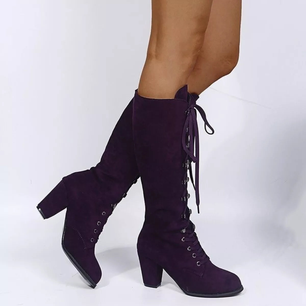 Lace Up Block Heels Boots