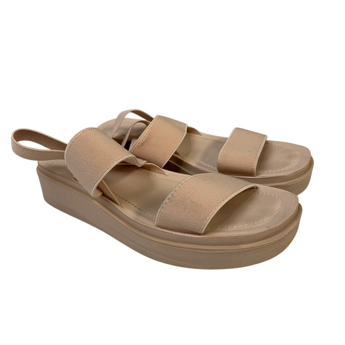 Womens Size 8 Beige 1.25" Platform Sandal Open Round Toe Slip On Summer Shoes