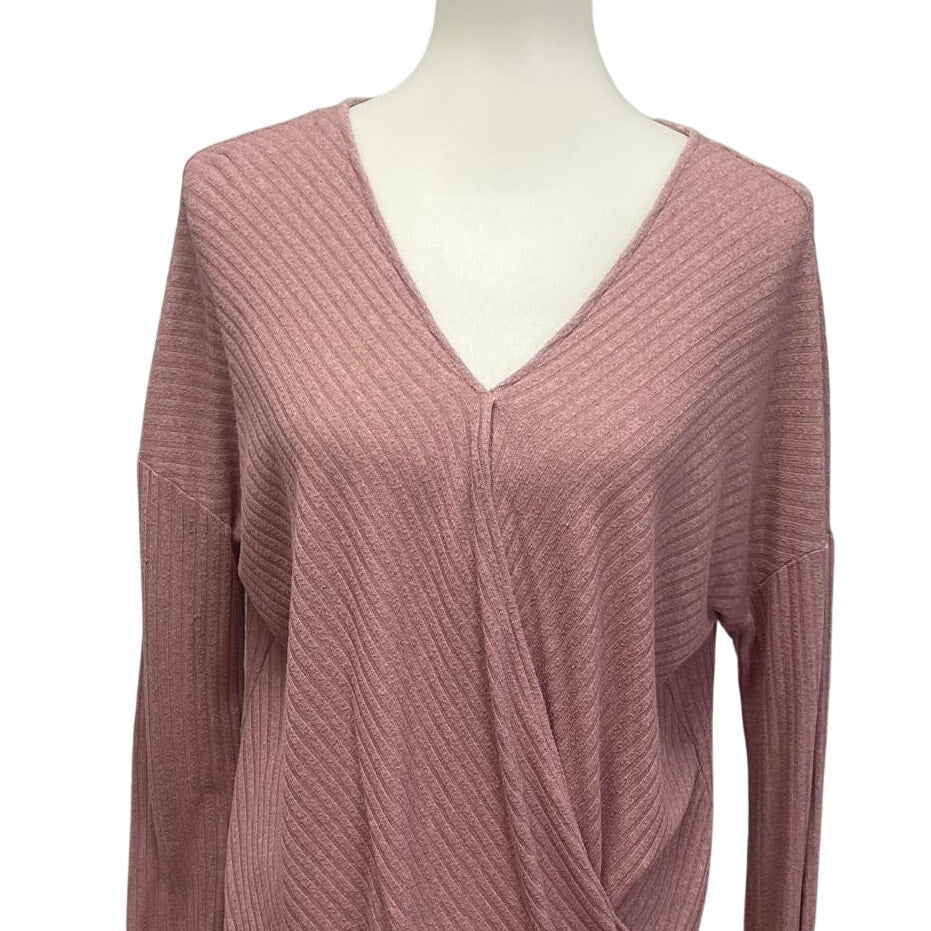 Womens Size Large Pink Lightweight Ribbed Rayon PolyBlend Long Sleeve Sweater