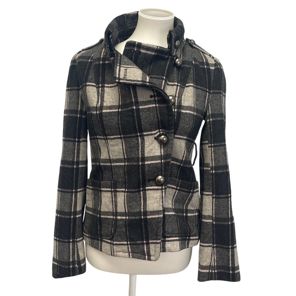 XXI Forever 21 Womens Medium Wool Blend Plaid Fully Lined Winter Pea Coat