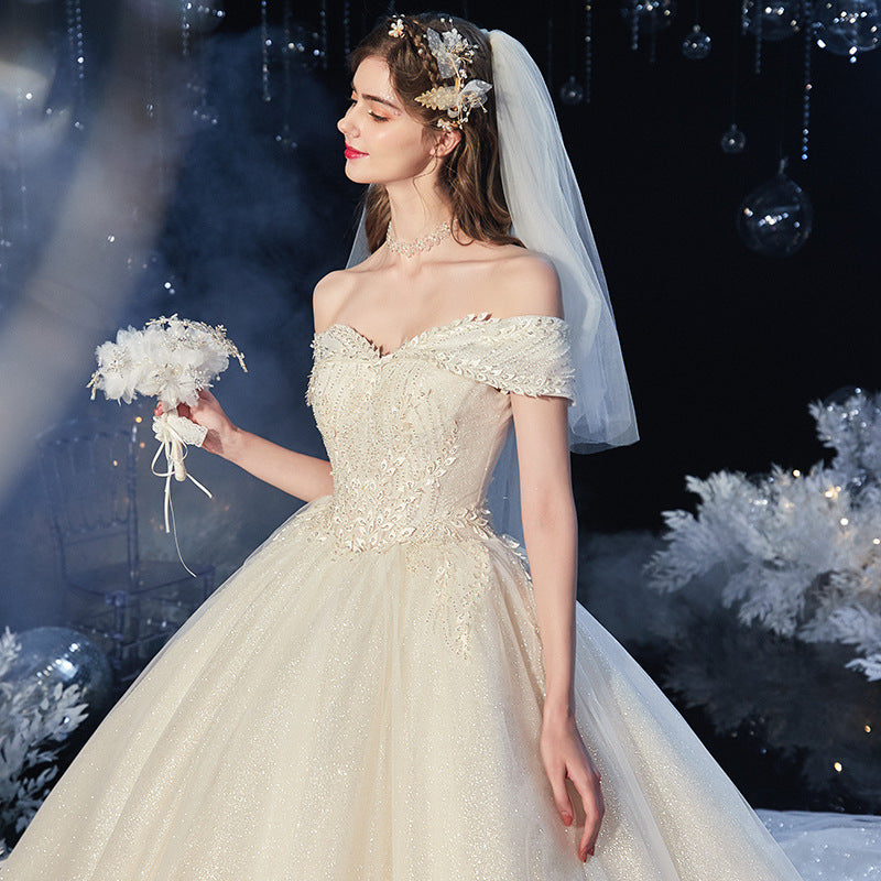 One-Shoulder Starry Sky Trailing Wedding Dress