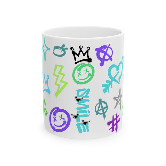 SMILE Vibrant Graffiti Ceramic Mug, Art Mug, Unique Gift, Inspirational Mug, Coffee Cup, Fun Drinkware