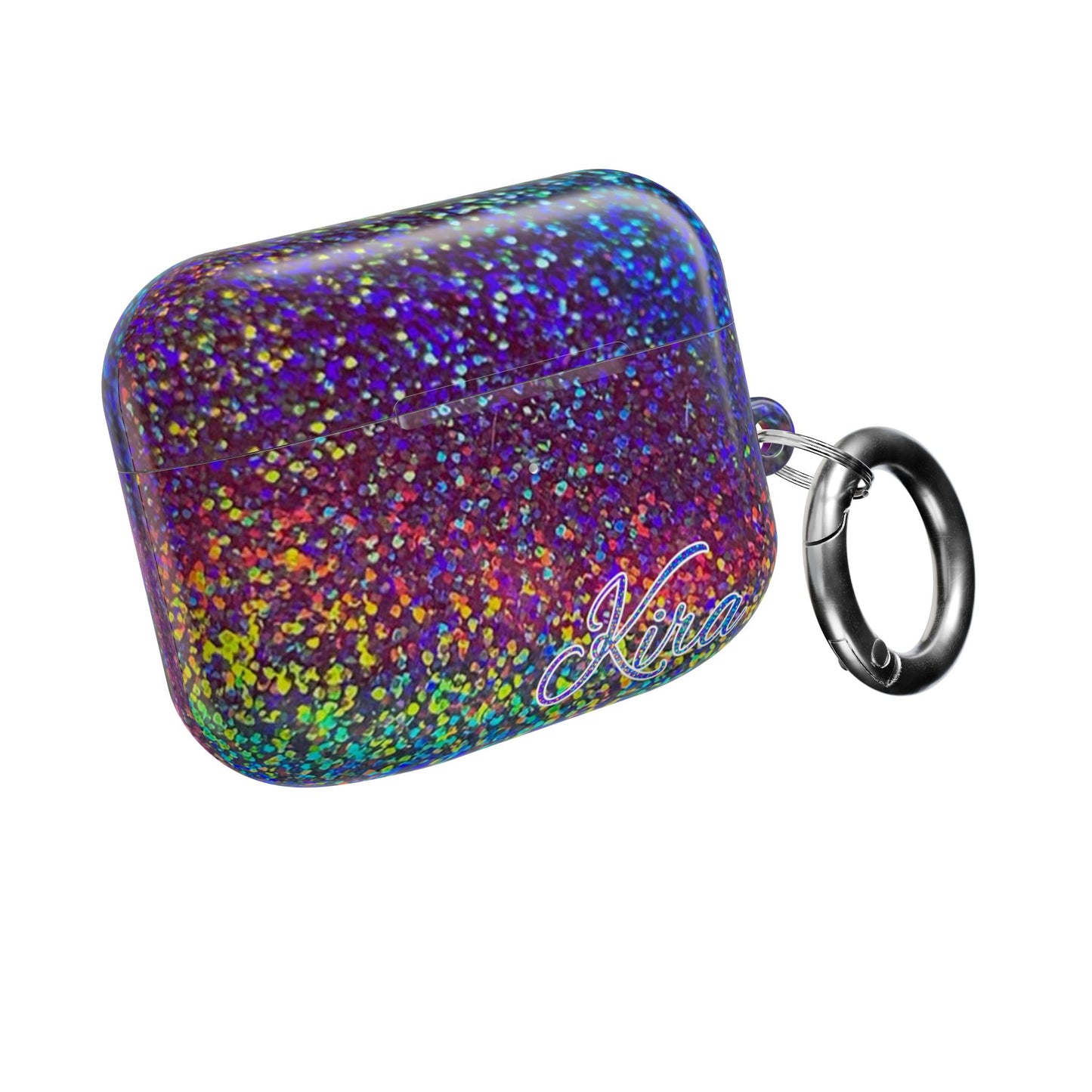 Holographic Rainbow Glitter Print Earbud Case - Personalized Name Option