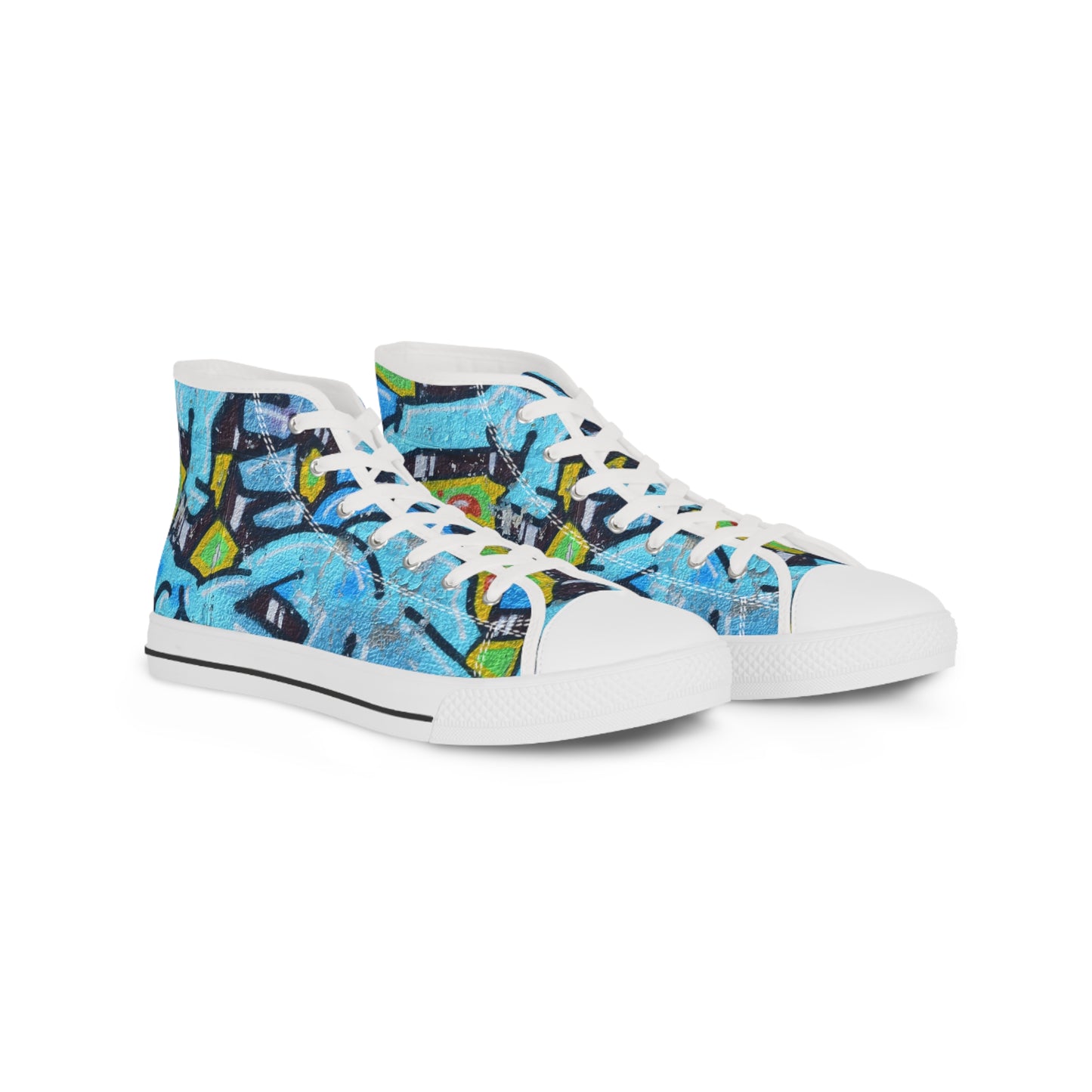 Blue Graffiti High-Top Sneakers — Urban Street Art Men's Shoes