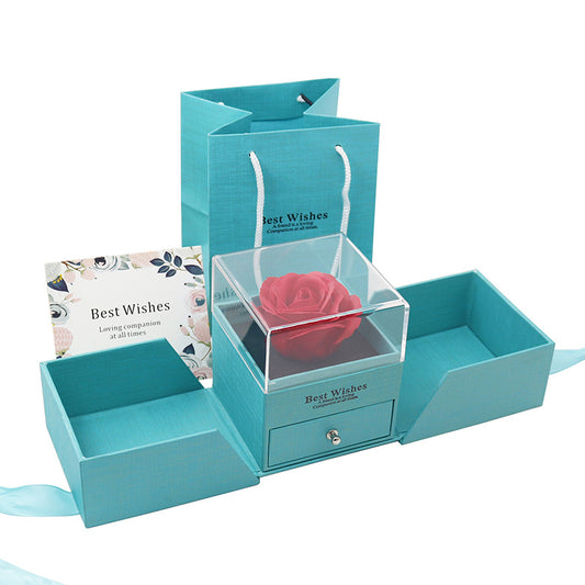 Double Door Eternal Rose Gift Box Jewelry Packaging Box Ring Earnail Necklace Jewelry Box