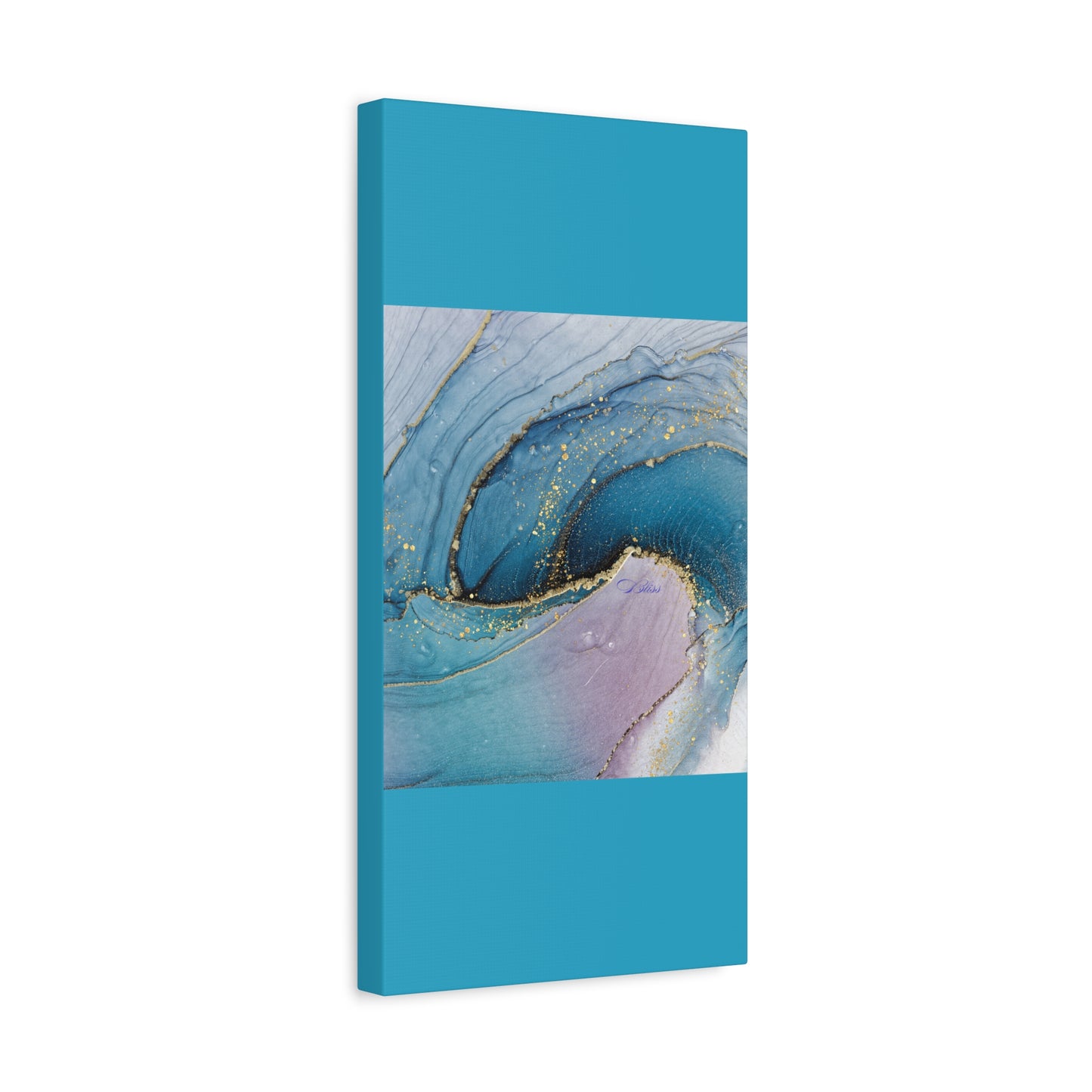 Canvas Wall Art, Abstract Ocean Wave, Modern Decor, Home Office, Gift for Her, Blue Gold Artwork, Living Room Wall Decor