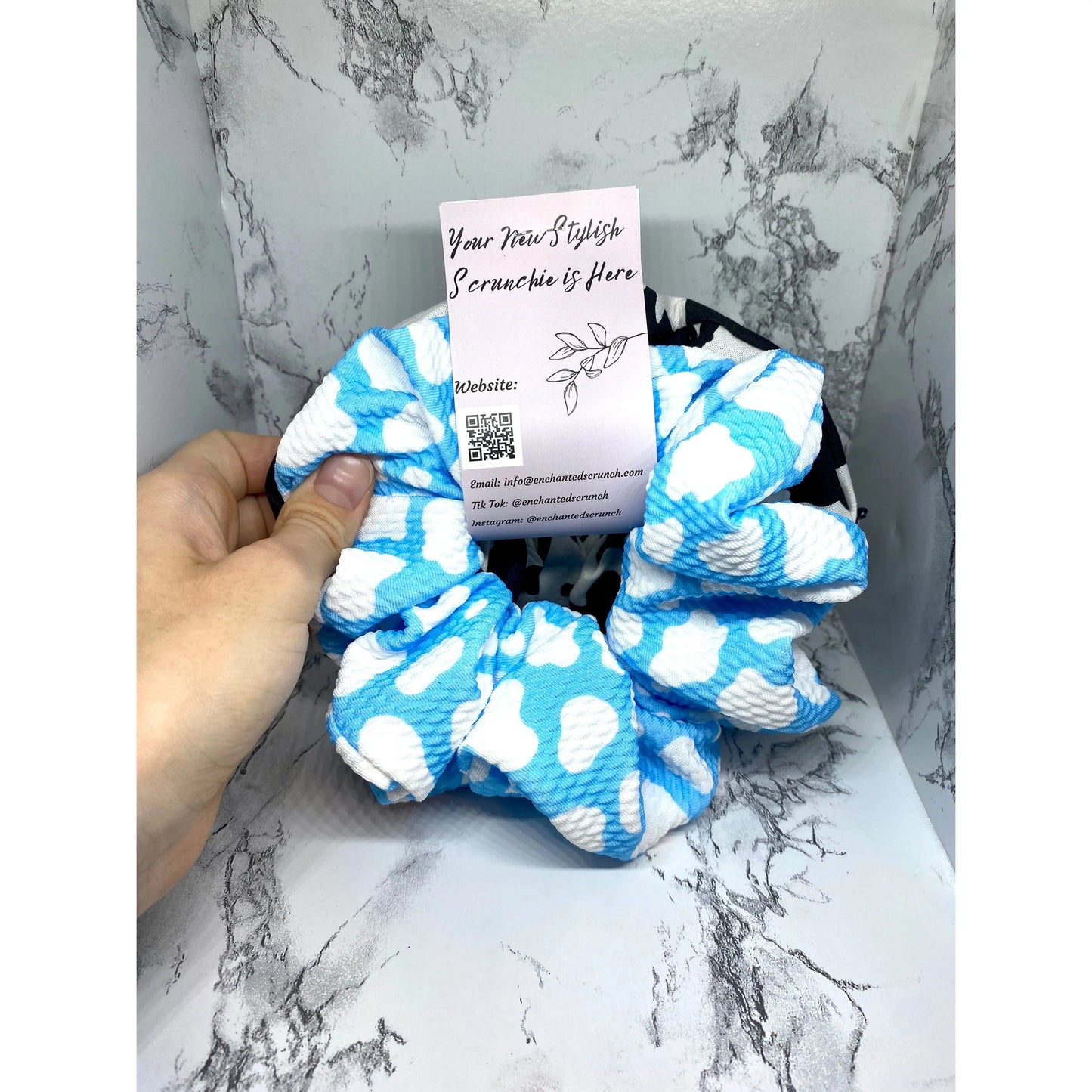 Black and Blue Cow Print Set Scrunchie