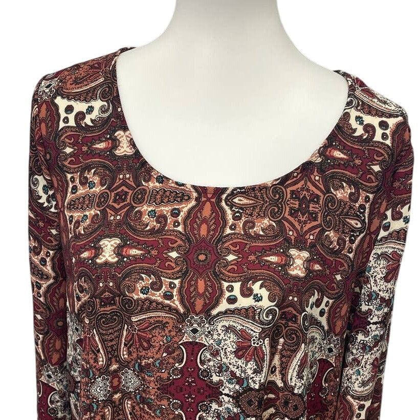Blu Pepper Womens Large Long Sleeve Paisley Print Lacy Polyester Blend Dress