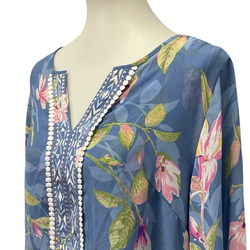 Belle Kim Gravel Womens Medium Half Flowy Sleeve Floral Polyester Lined Blouse