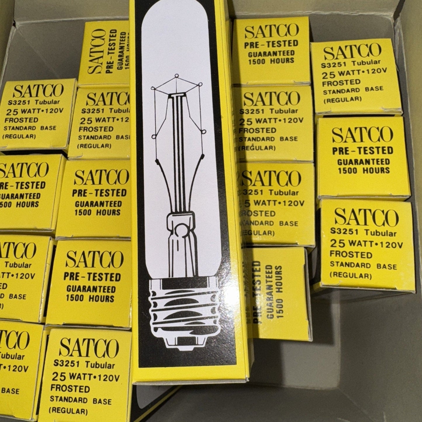 Lot Of 20 SATCO S3251 Tubular 25 Watt 120V Frosted Standard Base Light Bulb