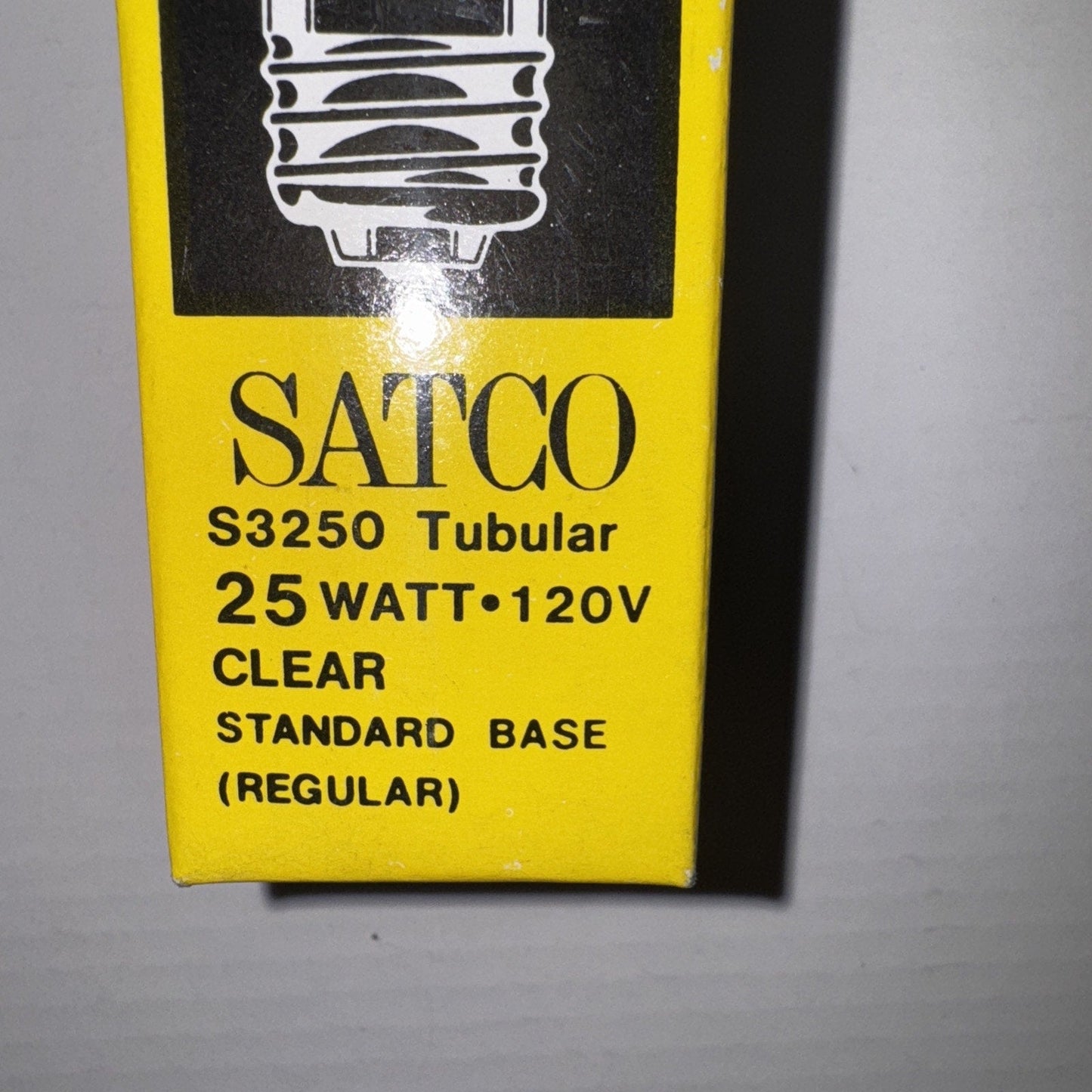 Vintage Satco S3250 Tubular Light Bulb 25W 120V Clear Standard Base Made in Kor