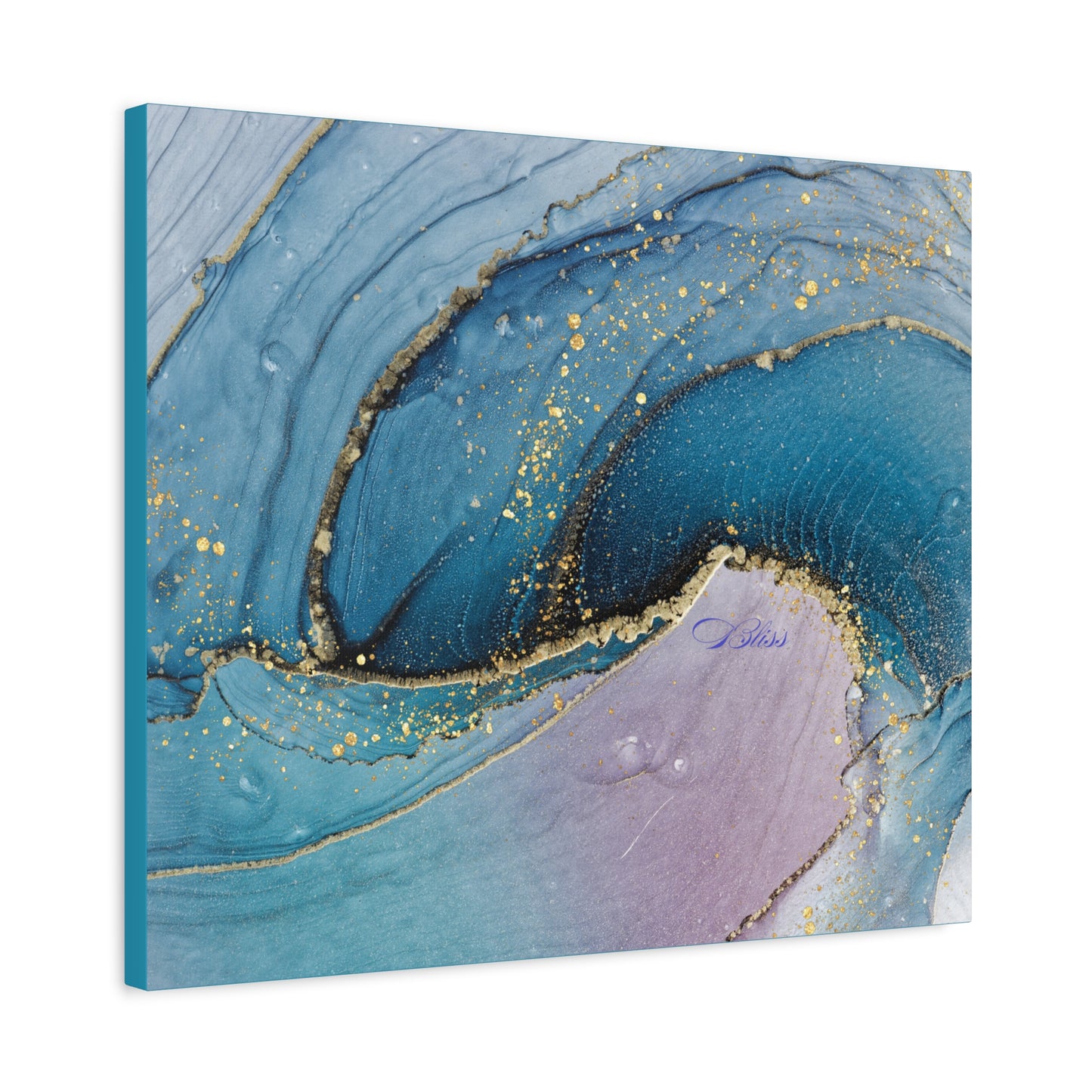 Canvas Wall Art, Abstract Ocean Wave, Modern Decor, Home Office, Gift for Her, Blue Gold Artwork, Living Room Wall Decor